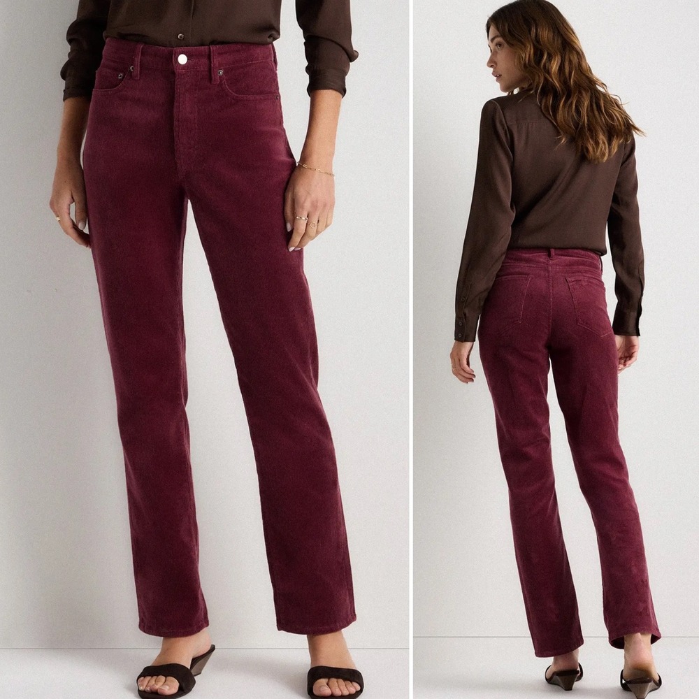 Quince Organic Stretch Corduroy Straight‎ Leg Pants 8 Trousers Burgundy Maroon